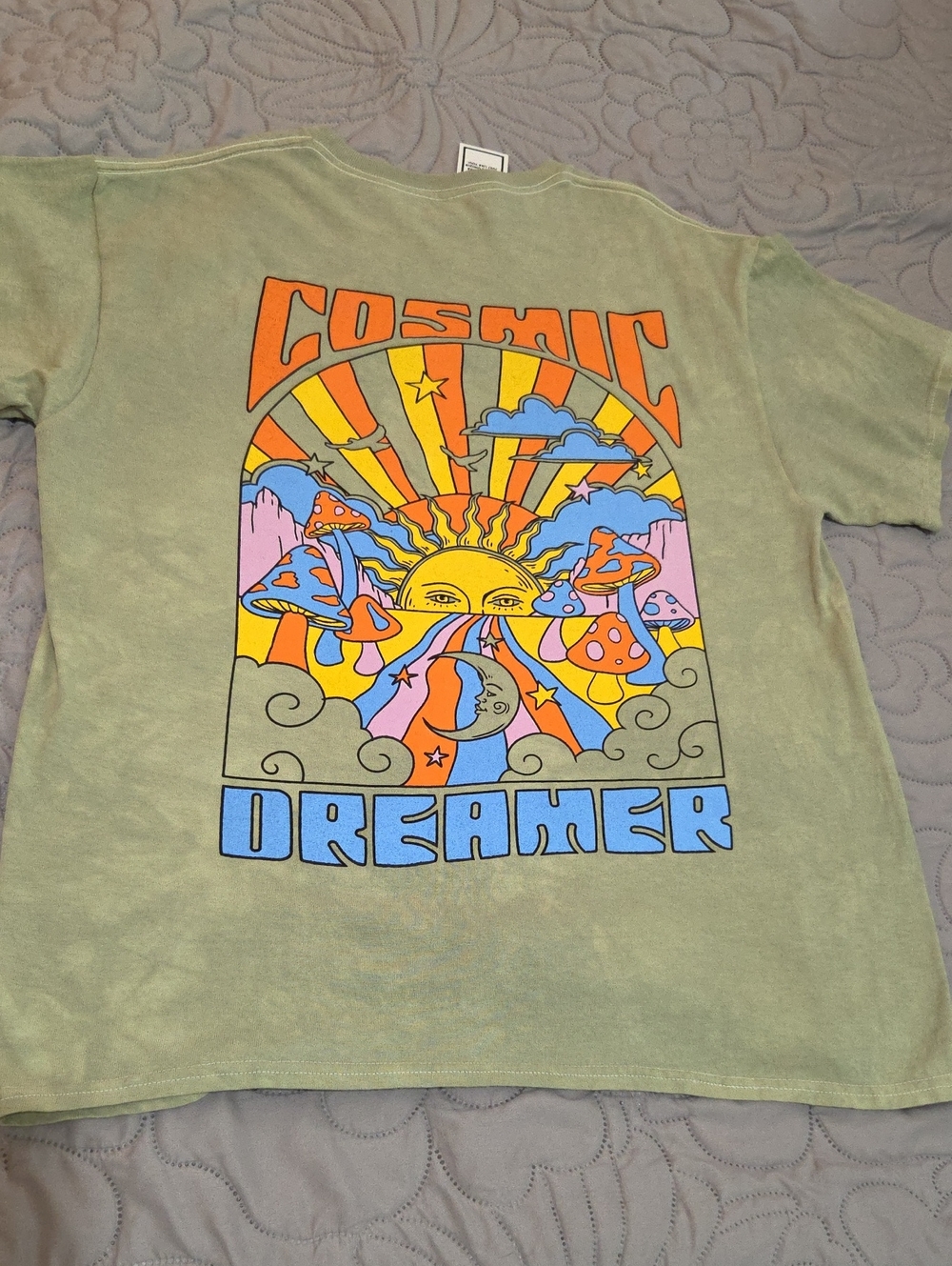 Cosmic Dreamer Graphic Tee - Olive Green